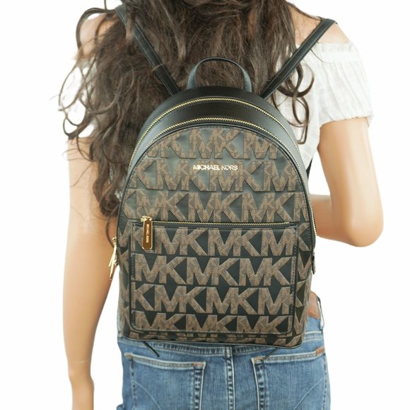Michael Kors Adina Medium Backpack MK Graphic Logo Brown Black - Picture 1 of 9